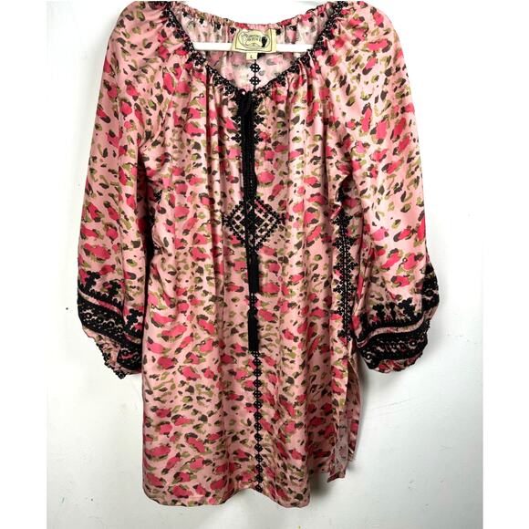 Irving & Fine Tops - Irving & Fine 100% Silk Tunic Bohemian Lagen Look Embroidered Hippie Retro L